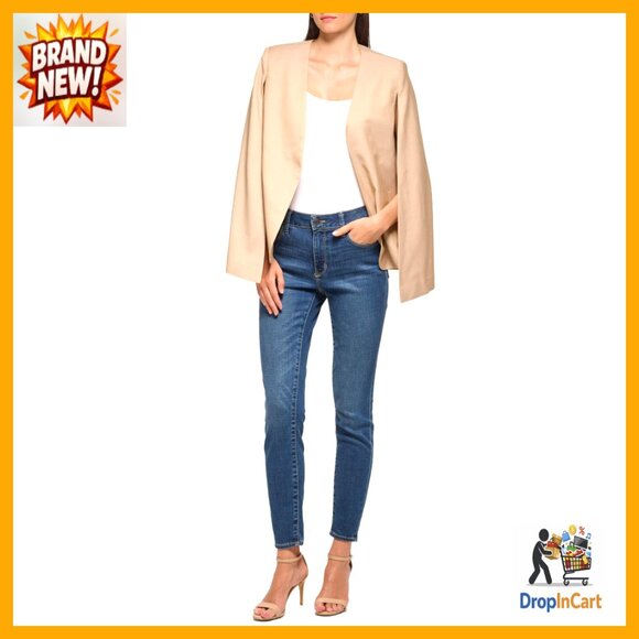 Open Front Blazer Cape Elegant Modern Stretchy Casual Professional Chic